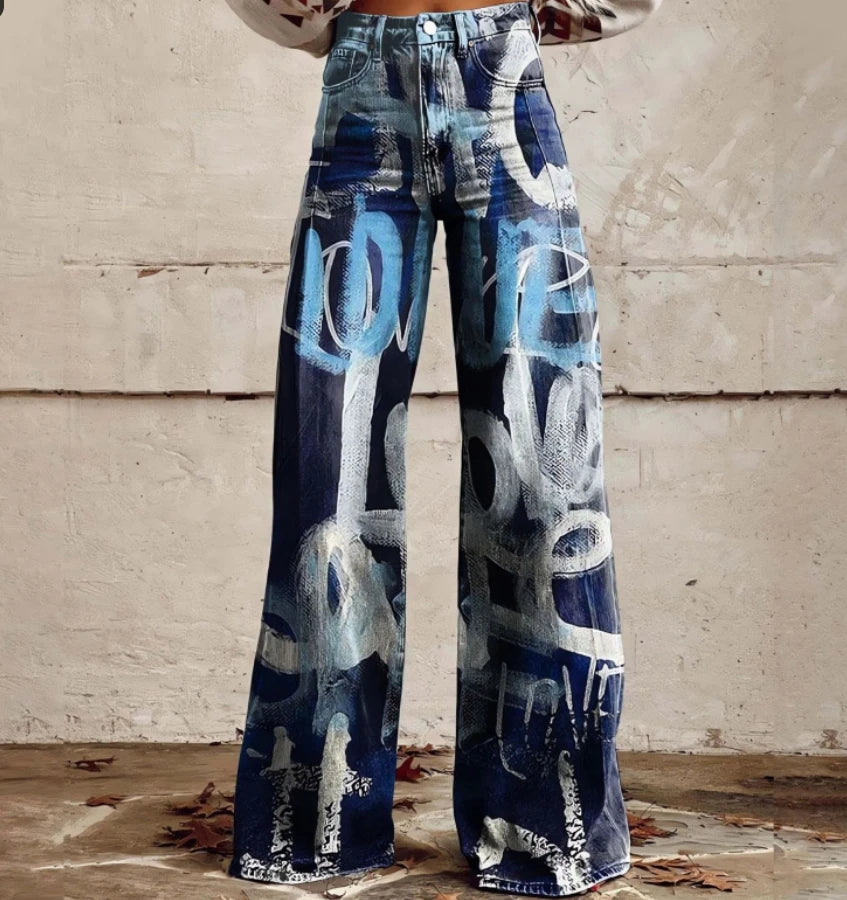 Wide-Leg Plus Size Denim-Look Casual Pants