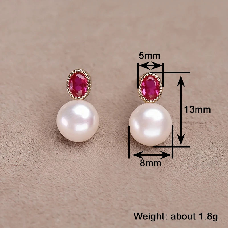 Chic Rose Red CZ & Imitation Pearl Stud Earrings