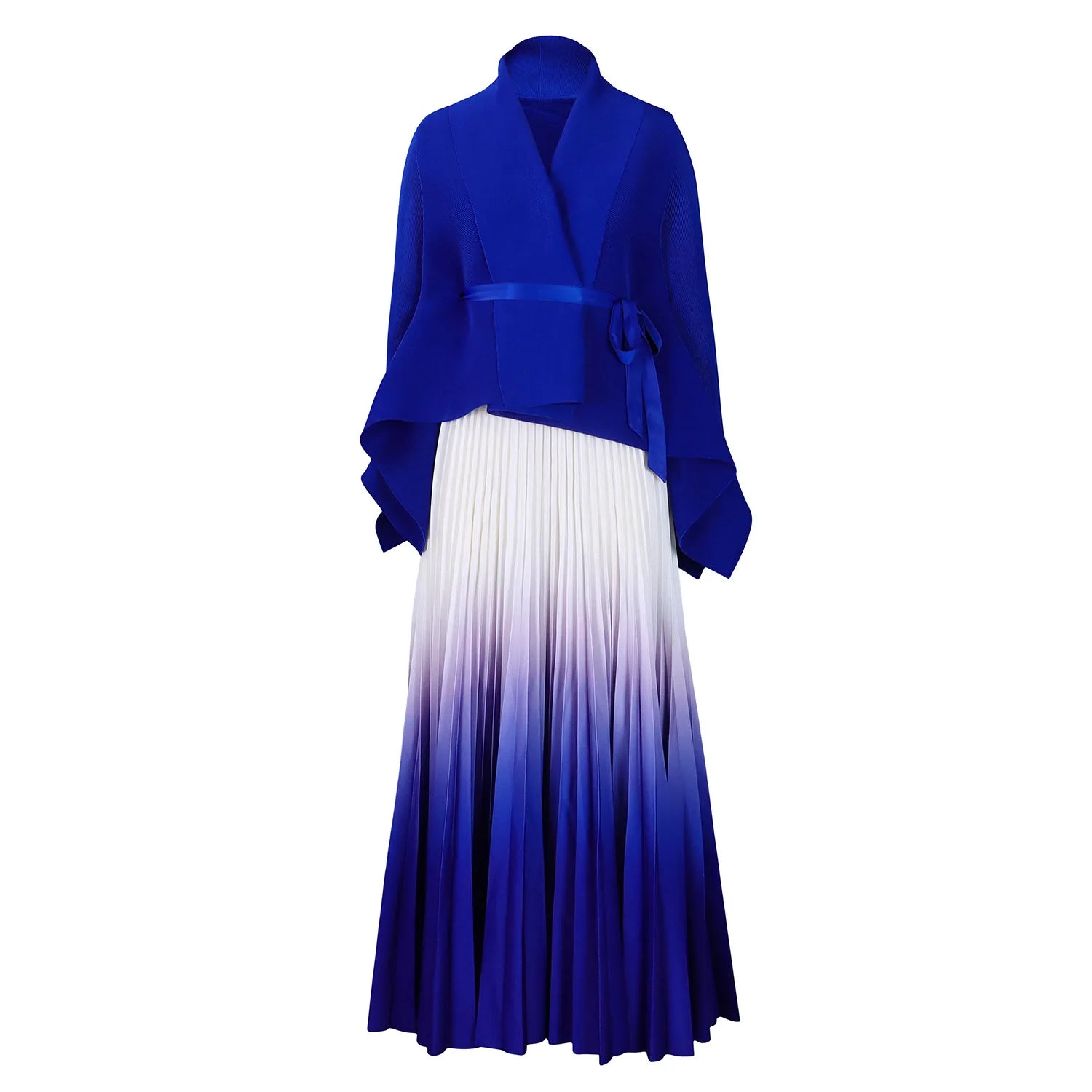 Autumn Large Size Fashion Elegant Bat Sleeve Top Gradient Color Skirt Two-Piece Set