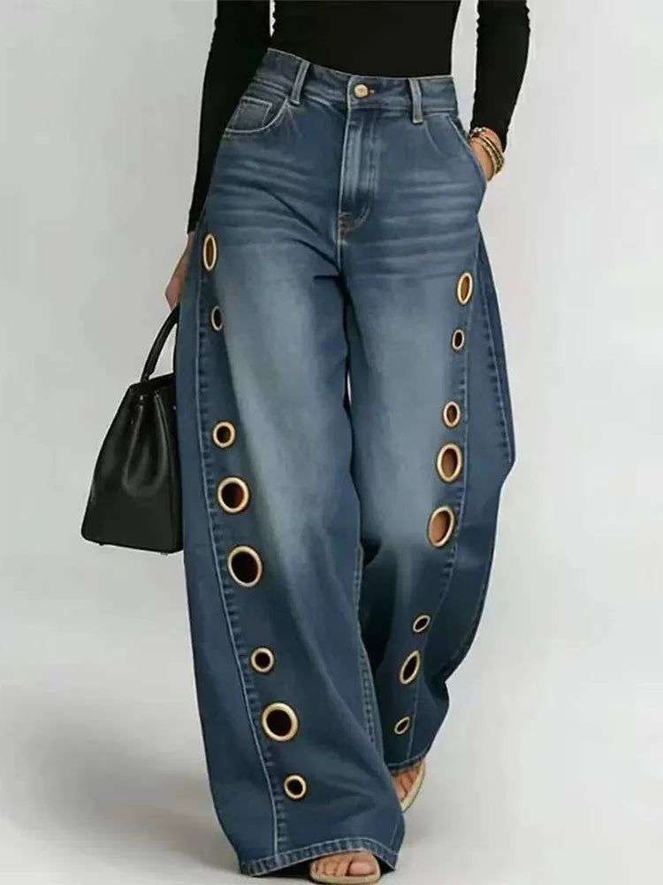 Vintage Y2K Wide Leg Jeans – Hollow Out Streetwear Pants for All Seasons
