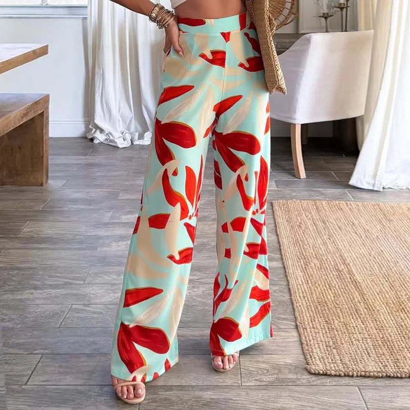 All Season Loose Casual Mid Waist Print Long Pants
