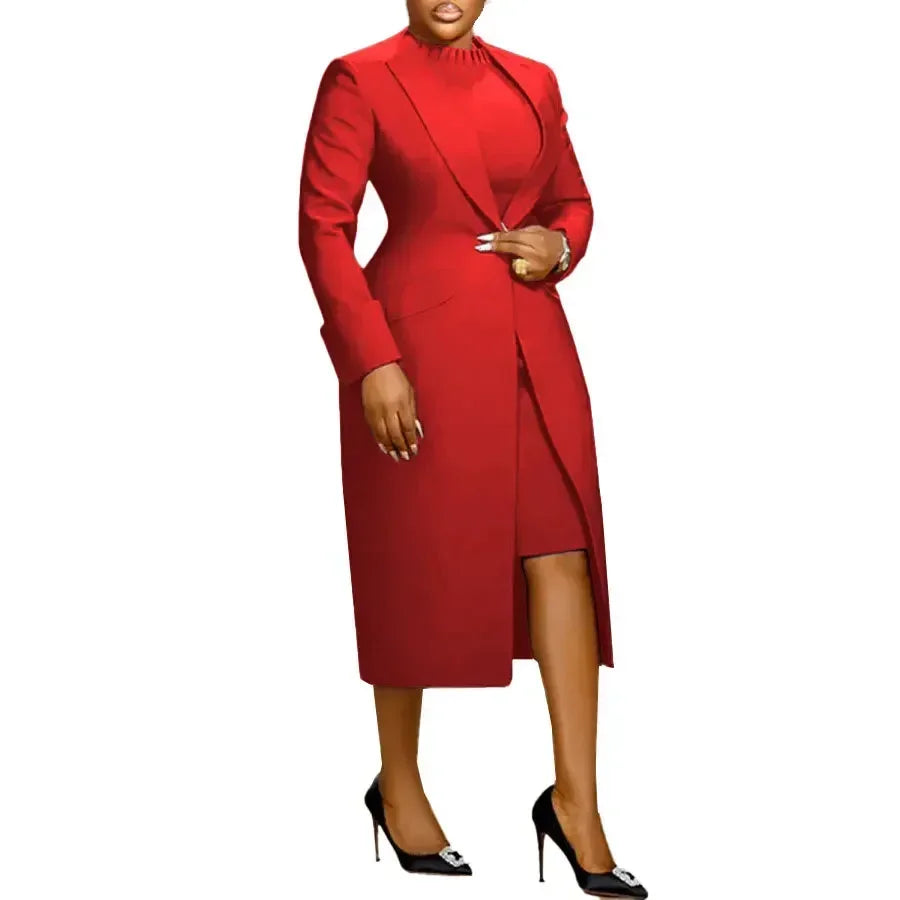 Women's Long Blazer Coat & Maxi Dress 2‑Piece Set