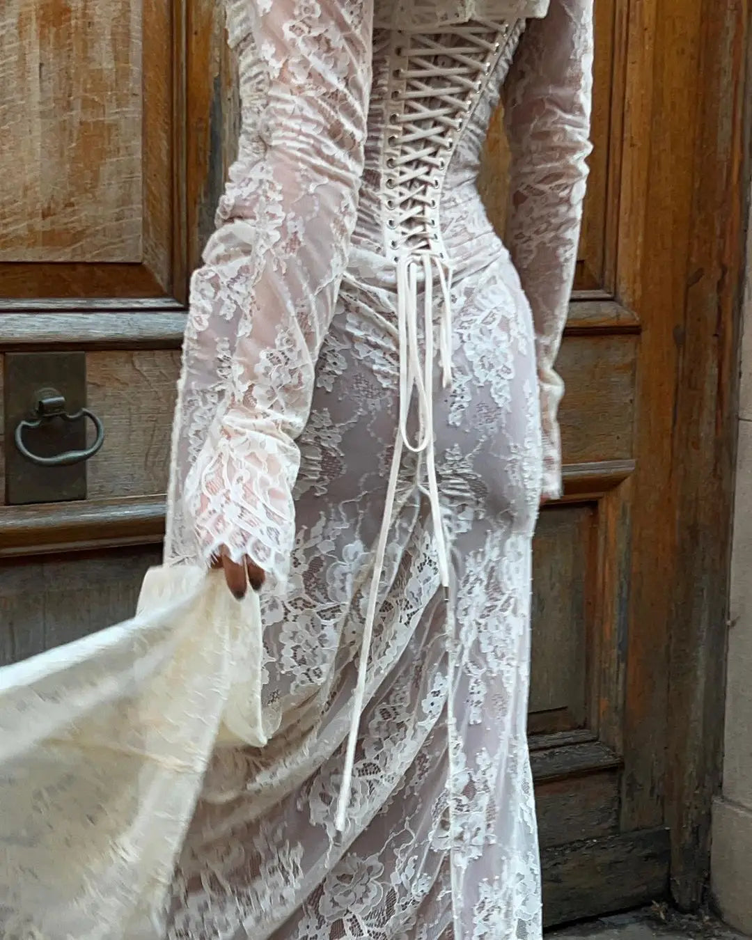 Elegant Vintage Hollow Out Lace Maxi Dress