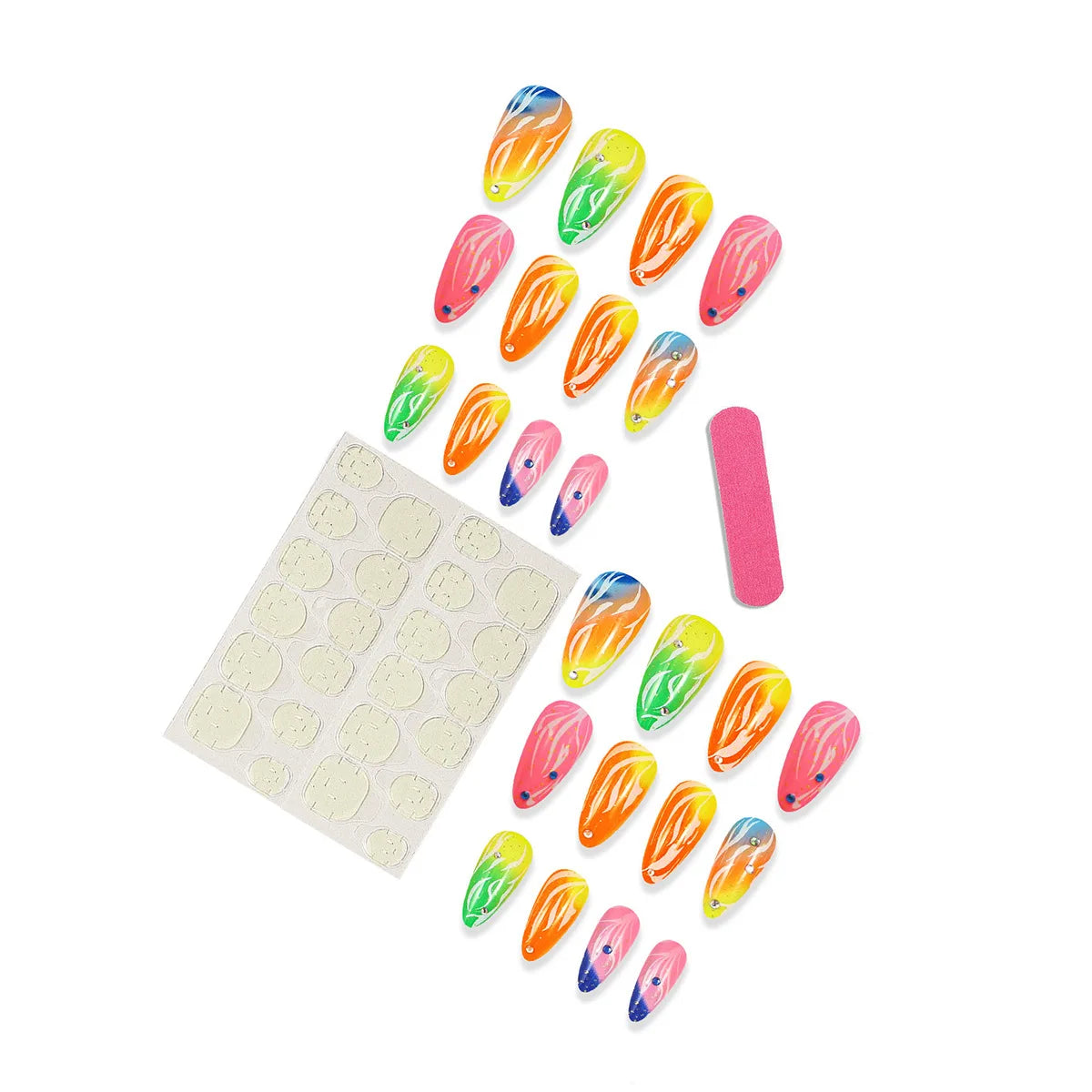 Long Stiletto Green Glitter Press On Nails with Rhinestones - 24pcs