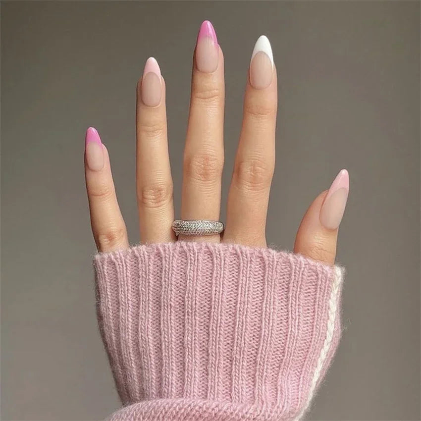 24P/set Medium Length French False Nails