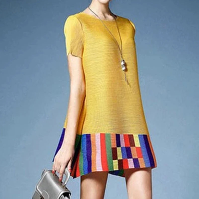 Summer Contrast Pleated Dress