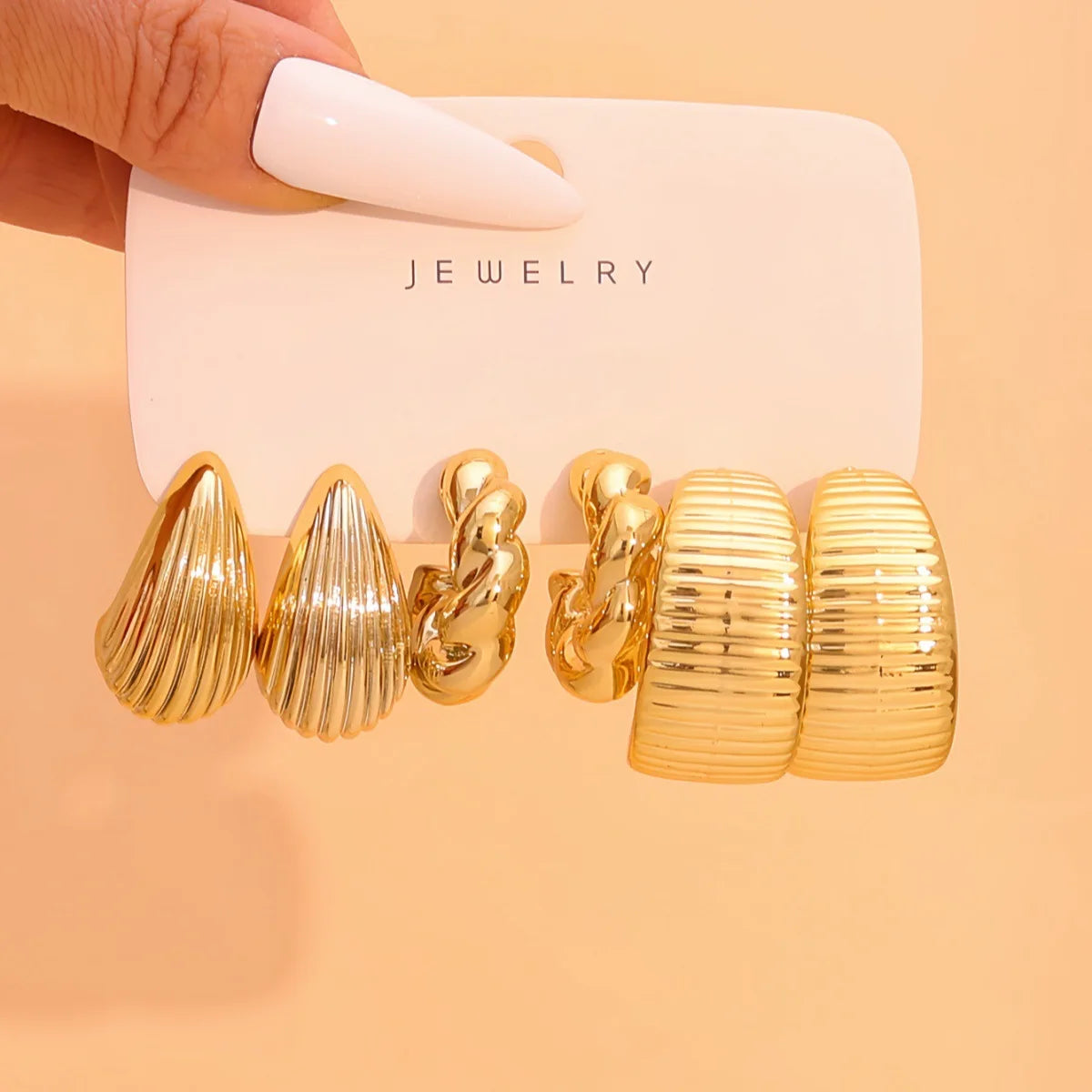 9-Pair Golden Resin Earrings Set – Starfish, Seashell &amp; Textured C-Shape Collection