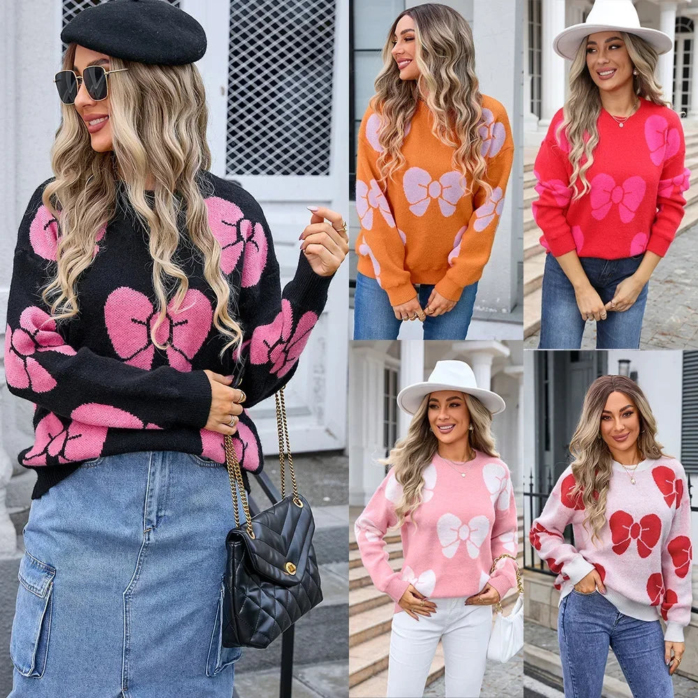 Print Bow Full Sleeve Sweaters