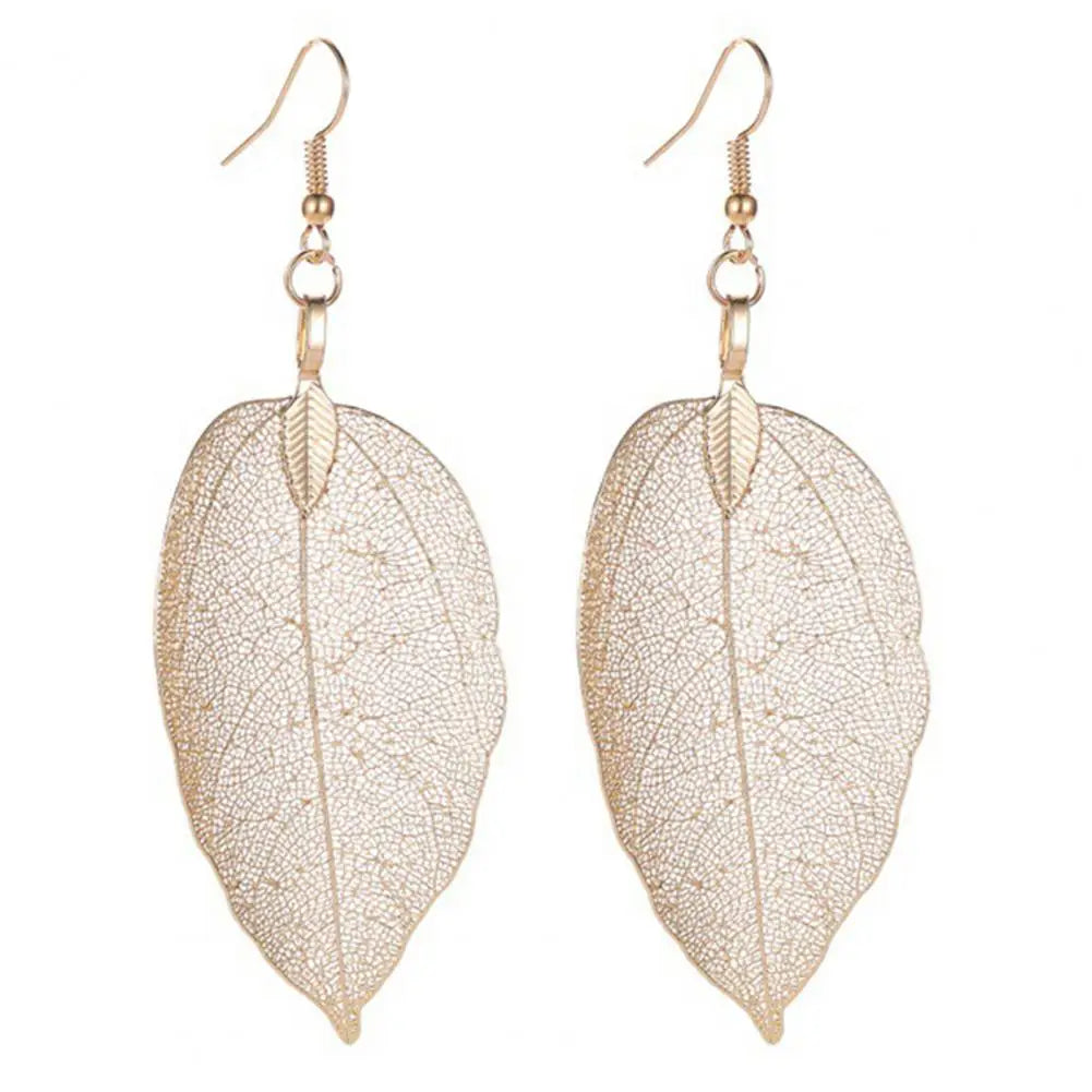 Stainless Tree Leaf Shape Hollow Out Elegant Dangle Earrings
