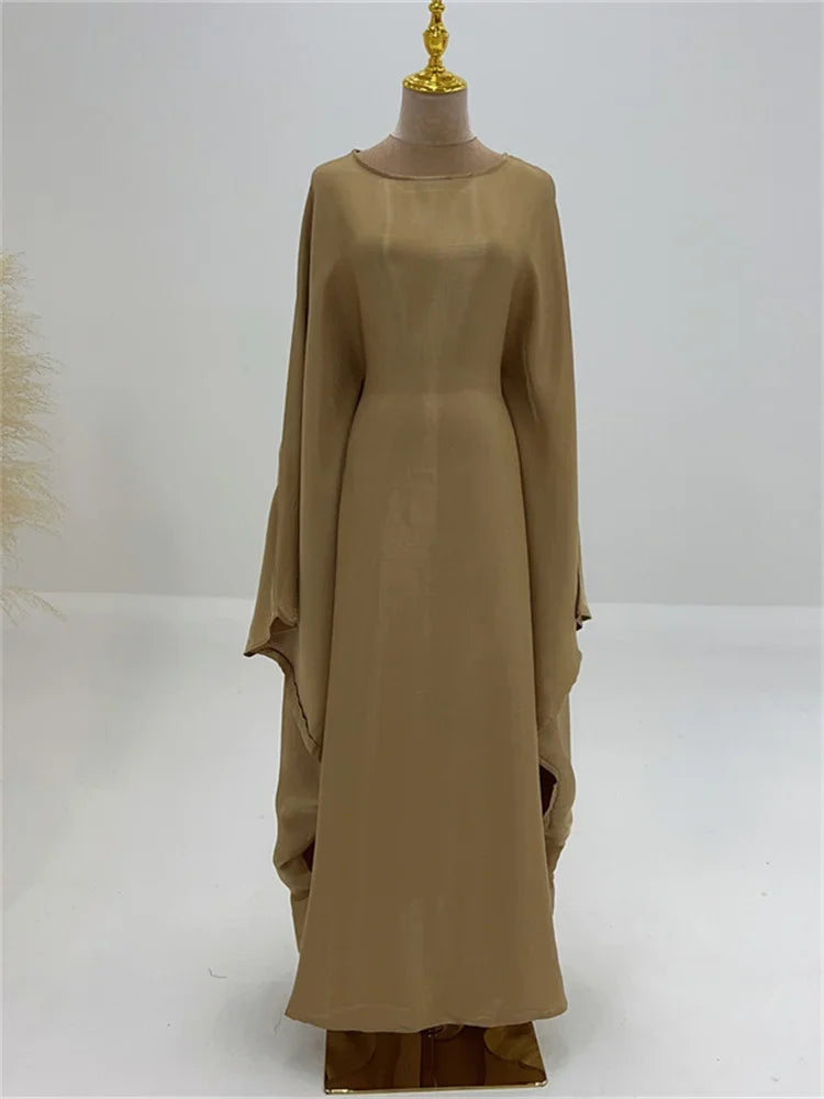 Autumn Loose Butterfly Batwing Long Sleeve Shiny Maxi Dress