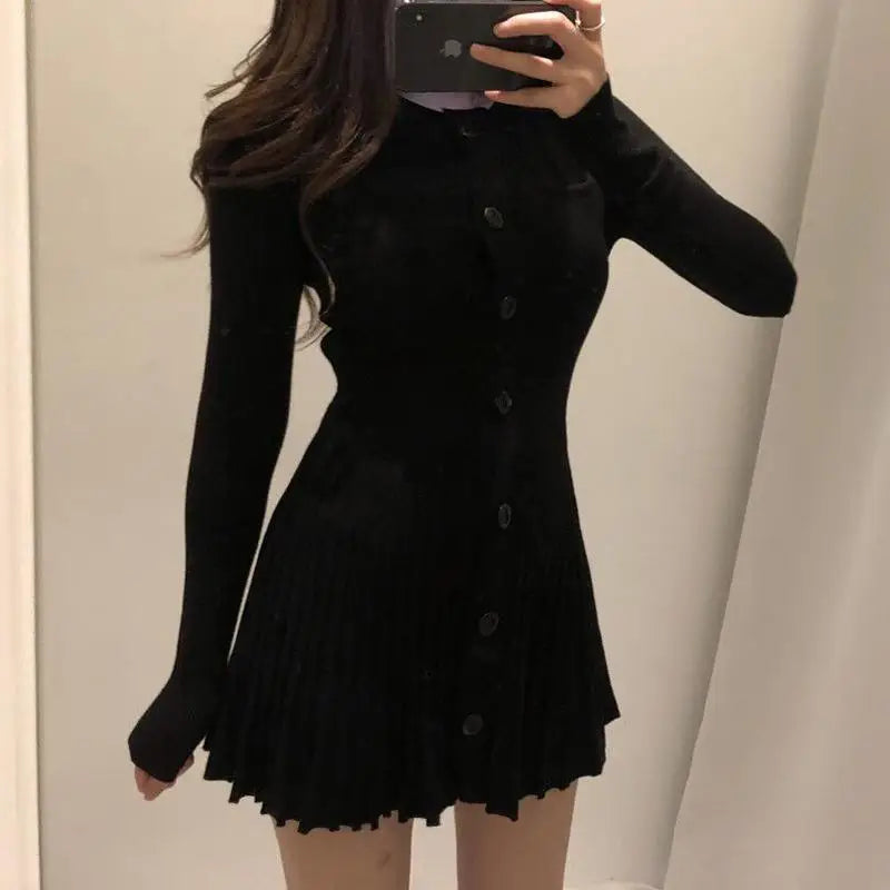 Fashion Korean Autumn Winter  Sexy Bodycon  Wrap  Short Women's Sweater Knitted One-piece Dress