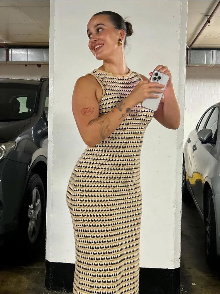 Striped See-Through Long Dress