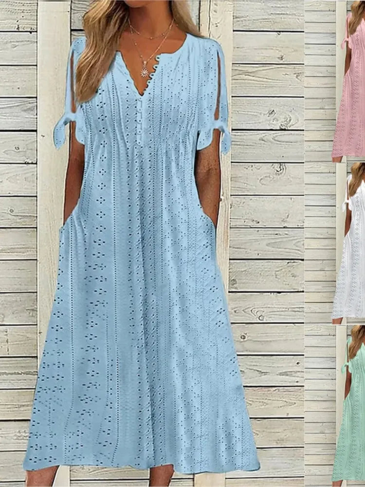 Summer Lace-Up Cutout Midi Dress