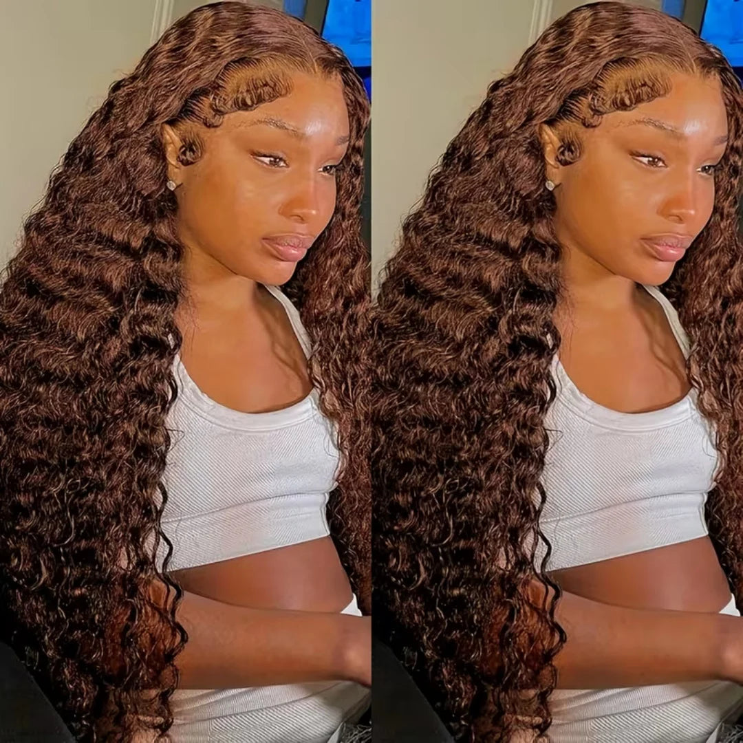 Chocolate Brown Deep Wave 13x4 HD Lace Frontal Human Hair Wig