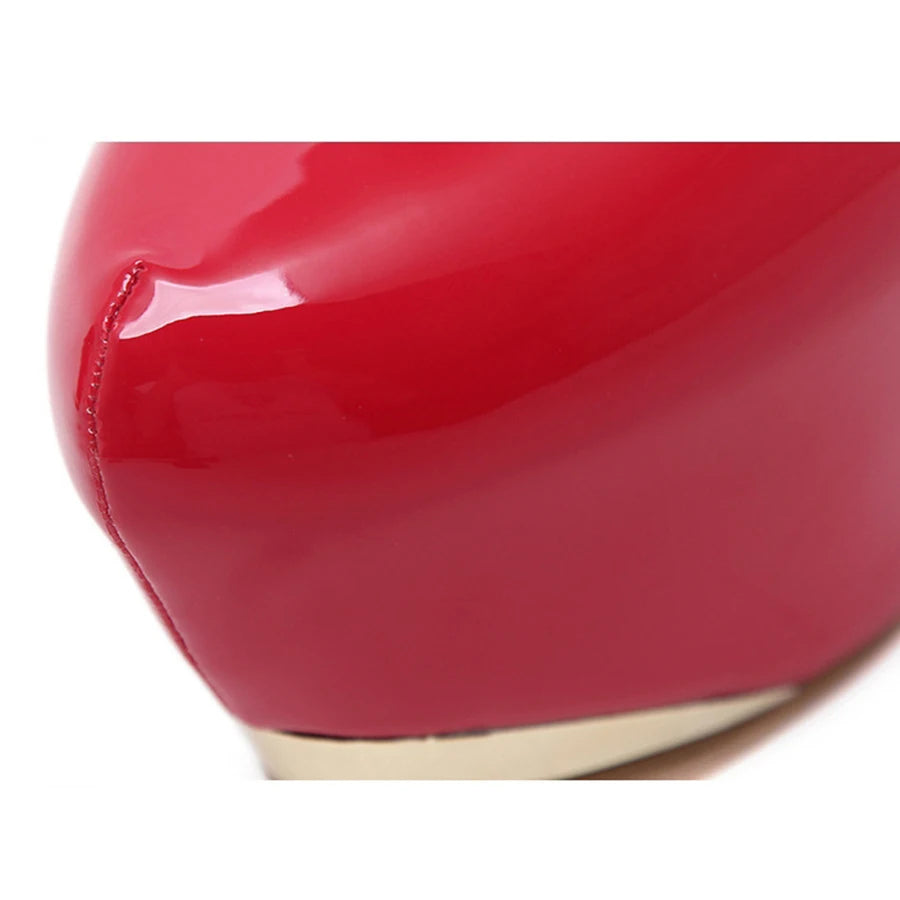 Super High Heels 16cm Platform Sexy Patent Leather Round Toe Shoes