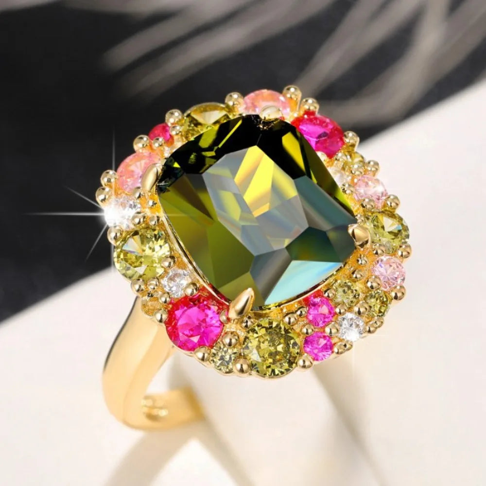 Exquisite Emerald Secret Garden Ring – Ultra-Gleaming Square Crystal for Weddings & Special Moments