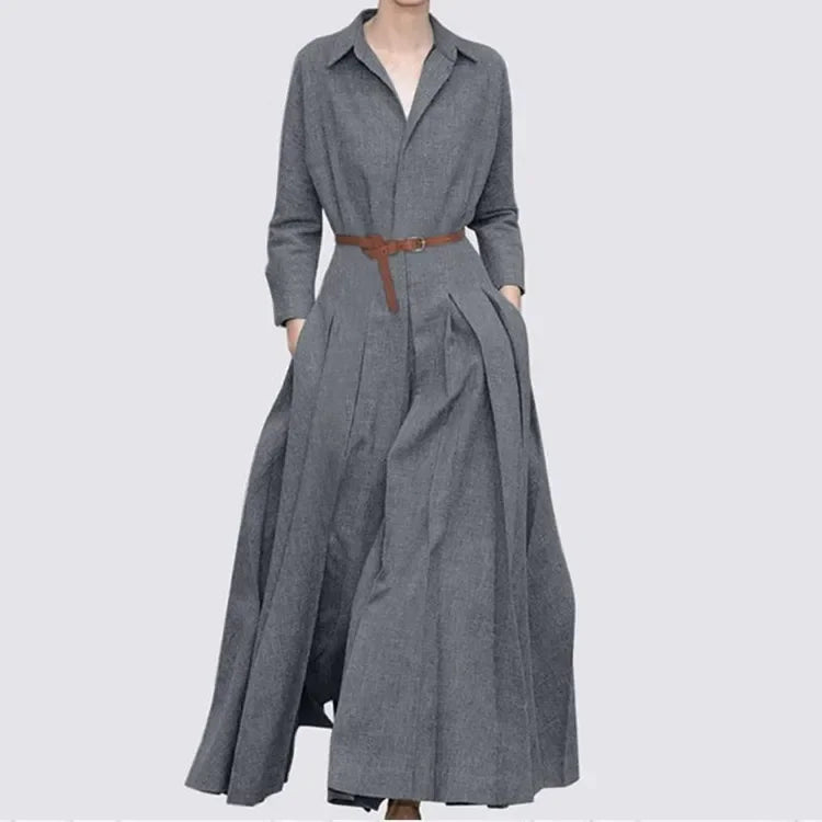 Spring Autumn Fashion Lapel Temperament Long Shirt Dress