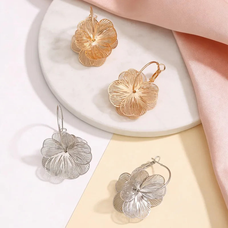 ✨ Trendy Gold Stainless Steel Irregular Flower Drop Earrings