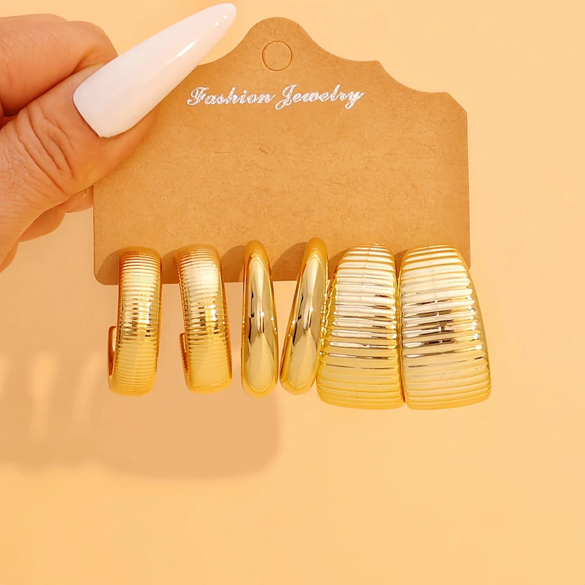 9-Pair Golden Resin Earrings Set – Starfish, Seashell &amp; Textured C-Shape Collection