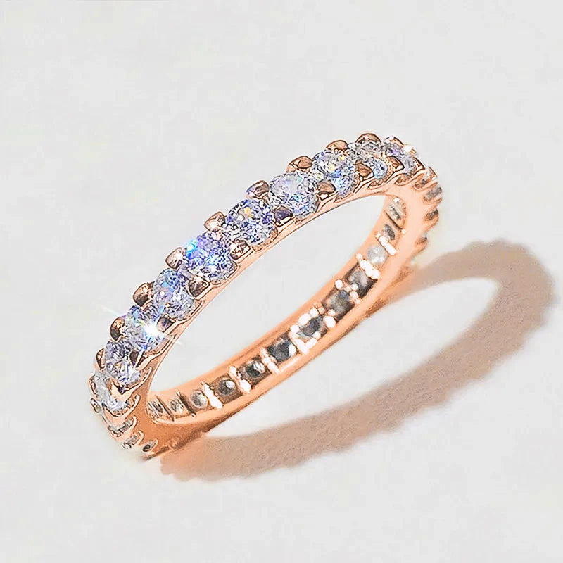 New Trendy Thin Finger Rings Silver Color Band with Shiny Cubic Zirconia