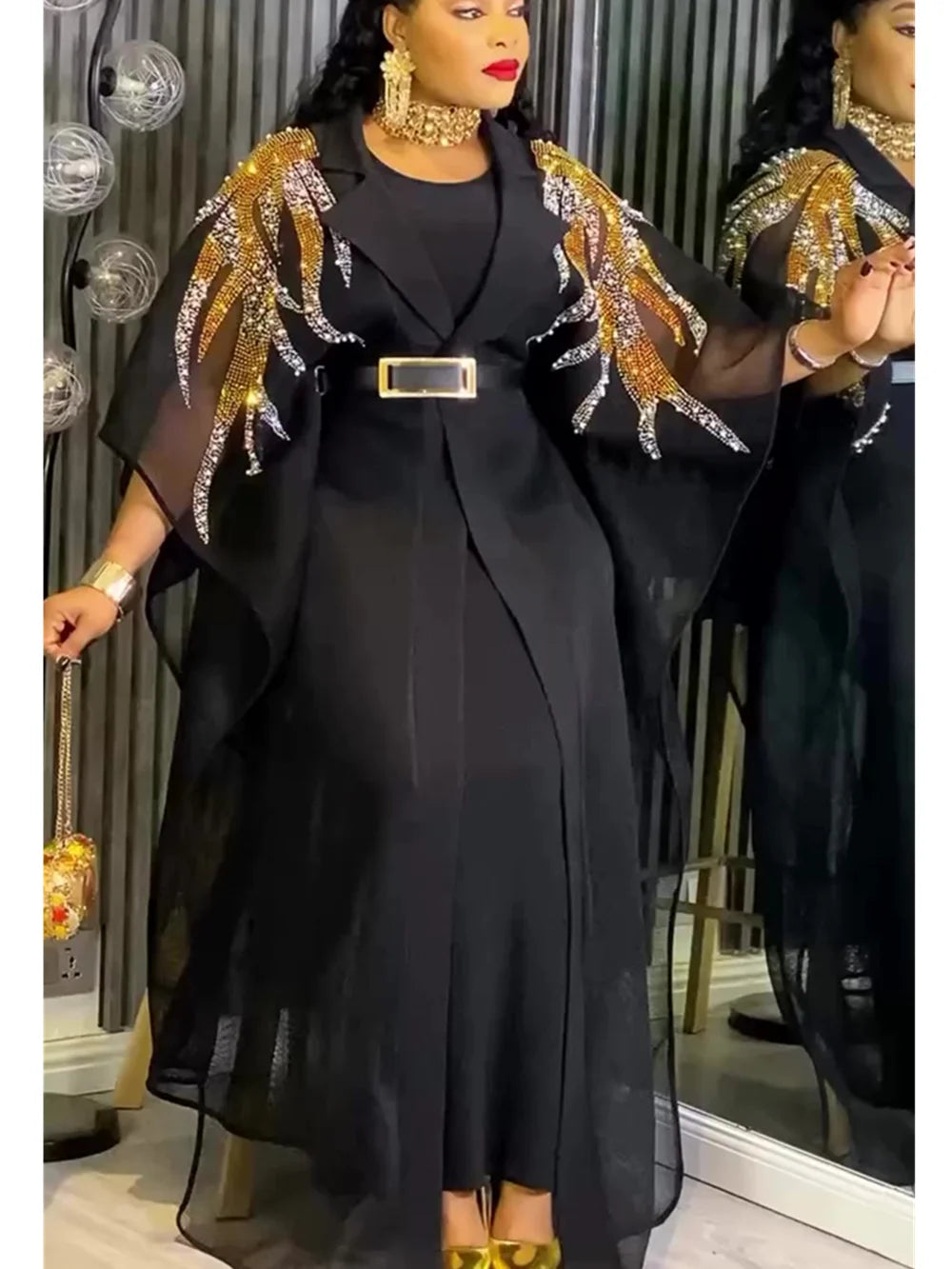 2 PCS Sets African Clothes for Women Dashiki Diamond Outfits Gown Plus Size