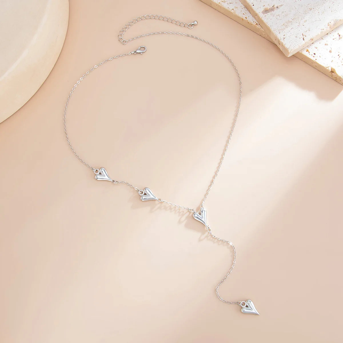 Minimalist Peach Heart Pendant Y-Shaped Chain Necklace for Women