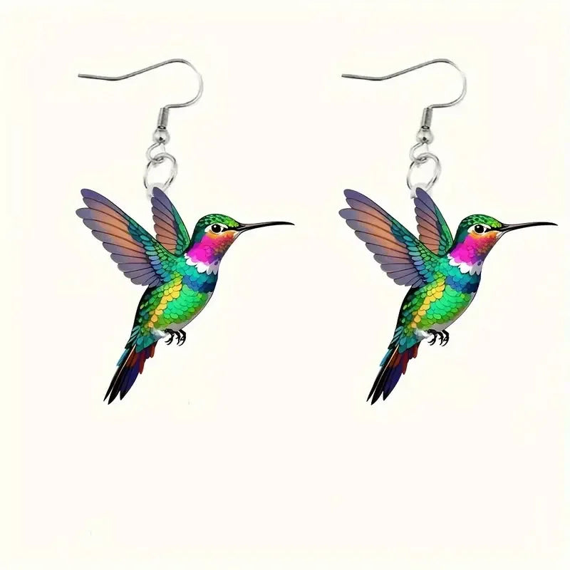 Acrylic Hummingbird Earrings – 2D Bird Shape Drop Dangle Jewelry for Women & Girls