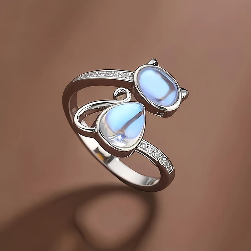 Active Cat Design Opening Rings with Imitation Opal