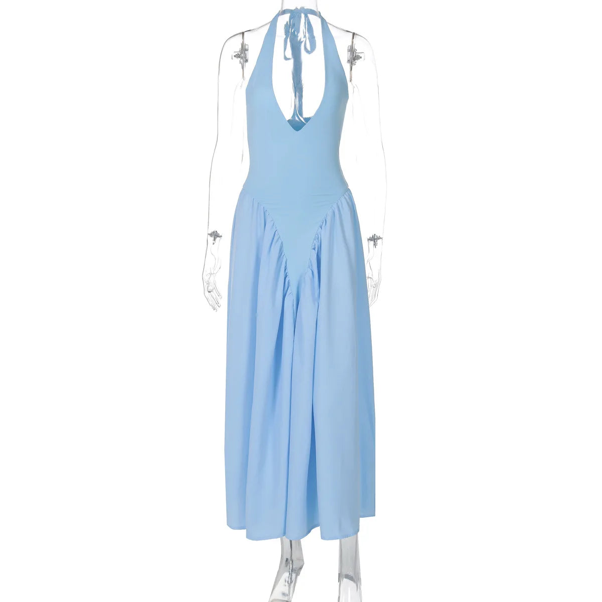 Summer Backless Deep V Spliced Long Dress