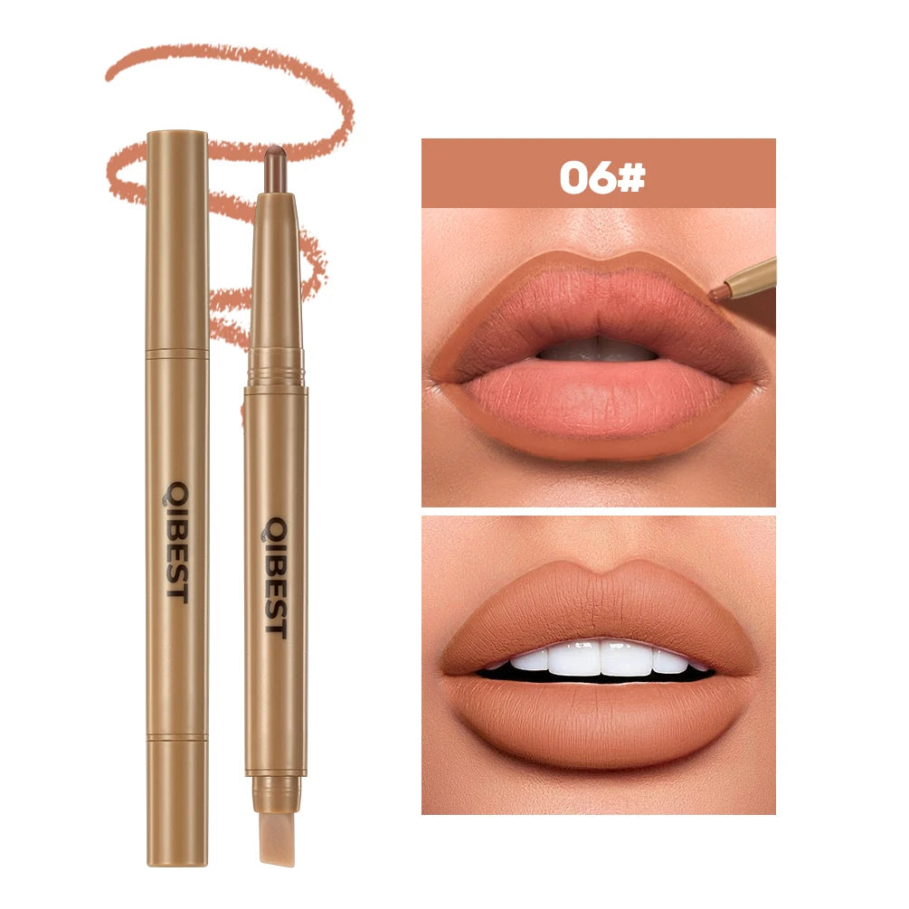 Double Head Lip Liner & Brush Pen – Mist Matte Velvet Contour Tint for Flawless Nude & Brown Lips
