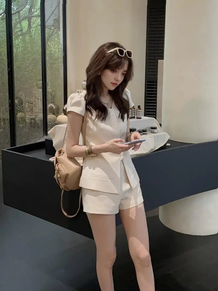 Elegant Slim Fit Vest and High Waist Shorts Two Piece Set