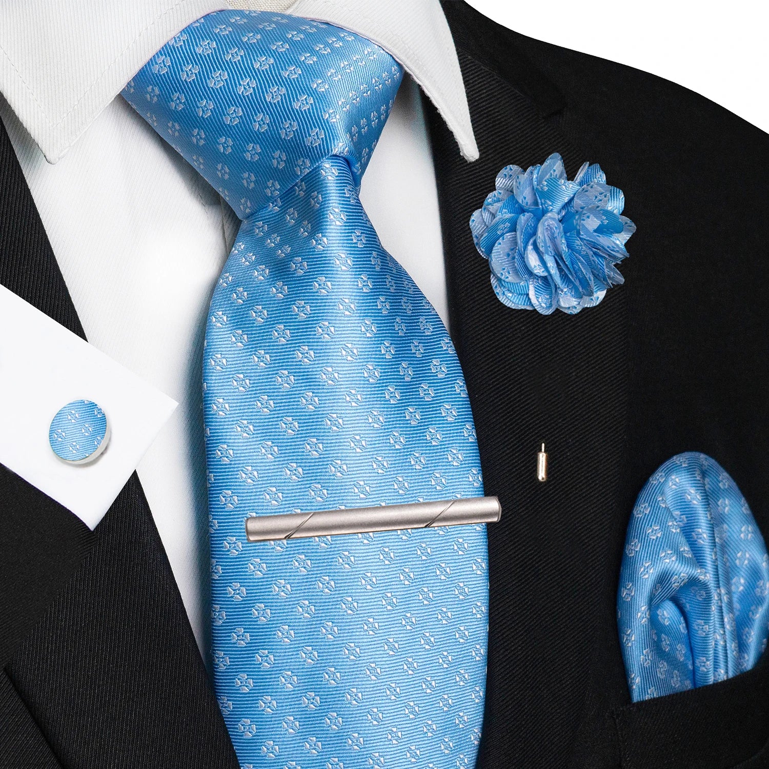 Brown Yellow Plaid Silk Tie Set for Men