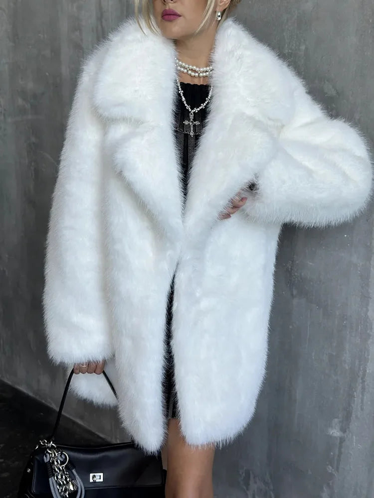 Winter Imitation Fox Fur Mid-length Coat