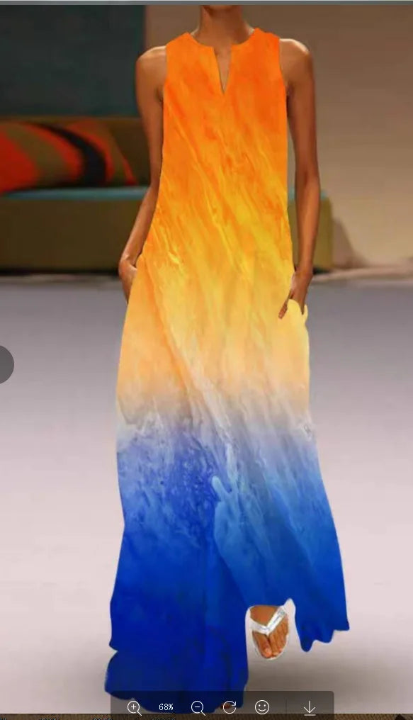 Summer Dress Sleeveless V Neck Floral Letter Print Maxi Long Dresses