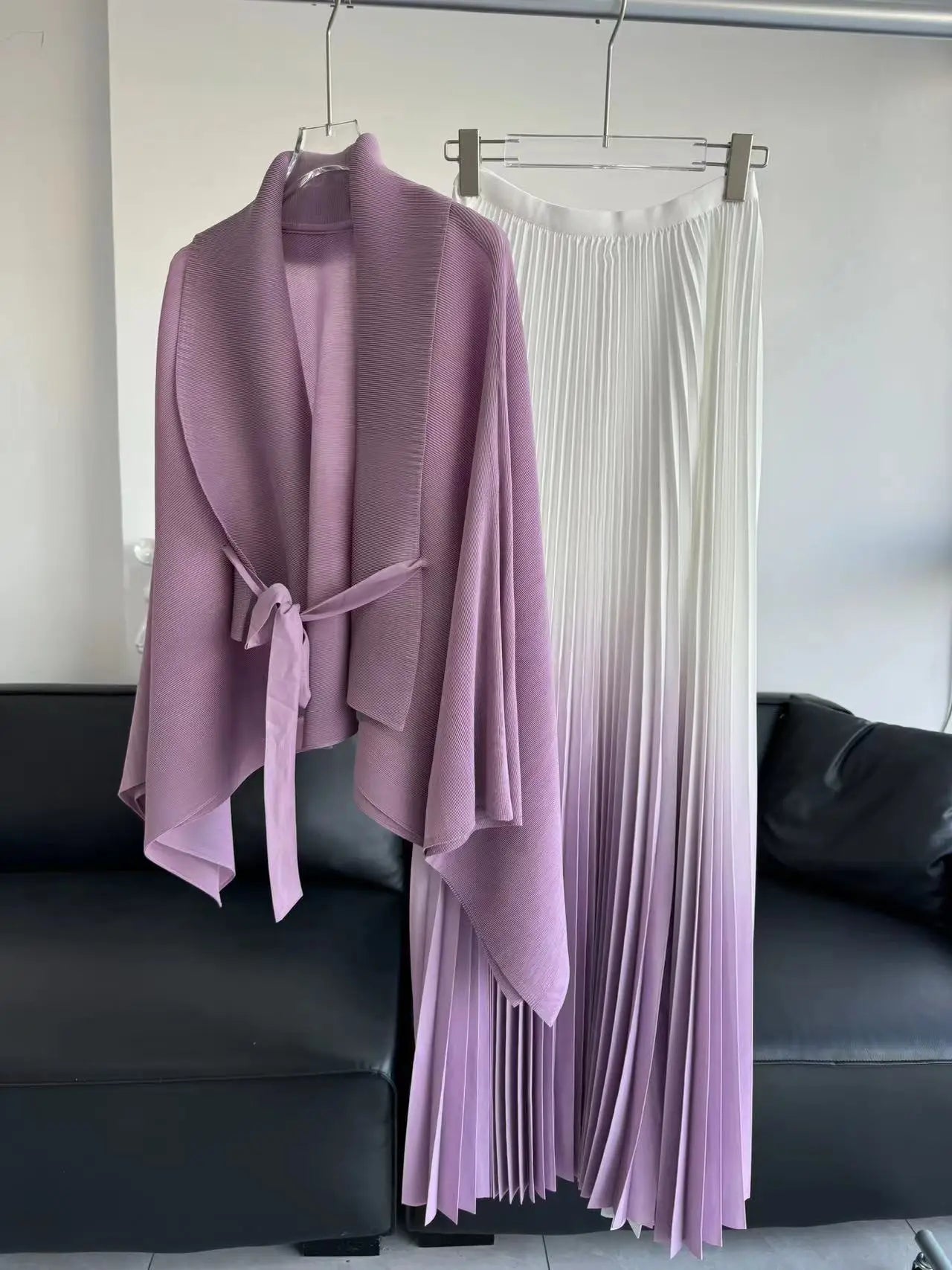 Autumn Large Size Fashion Elegant Bat Sleeve Top Gradient Color Skirt Two-Piece Set