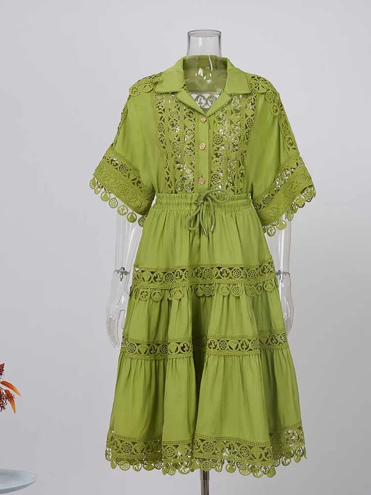 Summer Color Elegant Shirt Skirt Set