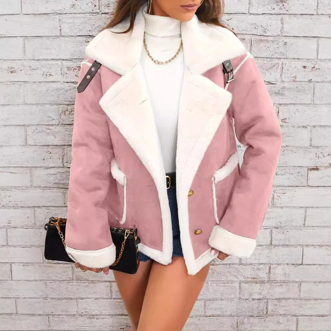 Turn Down Collar Shearling Jacket Casual Short Coat