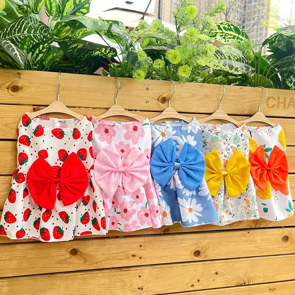 Cute Printed Bow Lace Dog Dresses for Small Medium Puppies