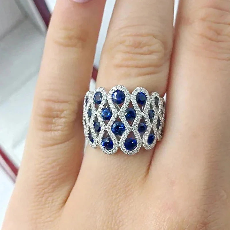 Bright Blue/White Cubic Zirconia Creative Rings