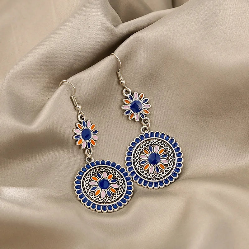 European Retro Bohemian Sunflower Earrings – Bold Vintage Statement Hoops
