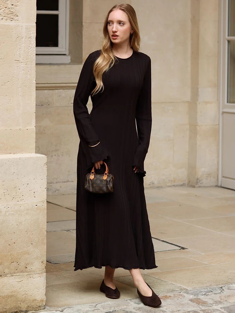 Fall Winter New Casual Retro High Waist Rib Sweater Bodycon Dresses