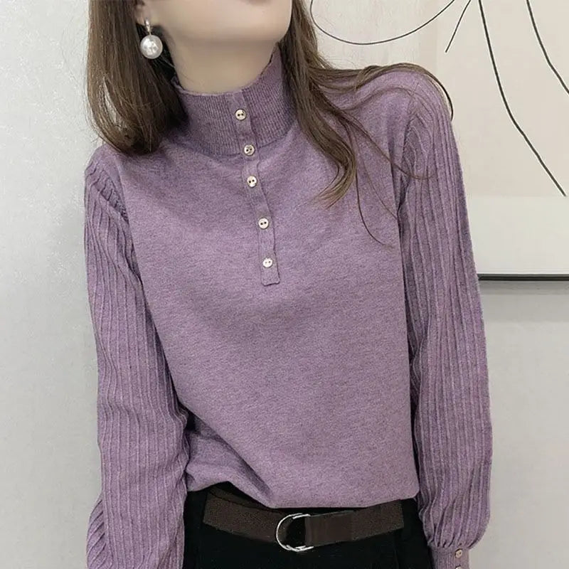 Autumn and Winter Semi High Neck Knitted Sweater