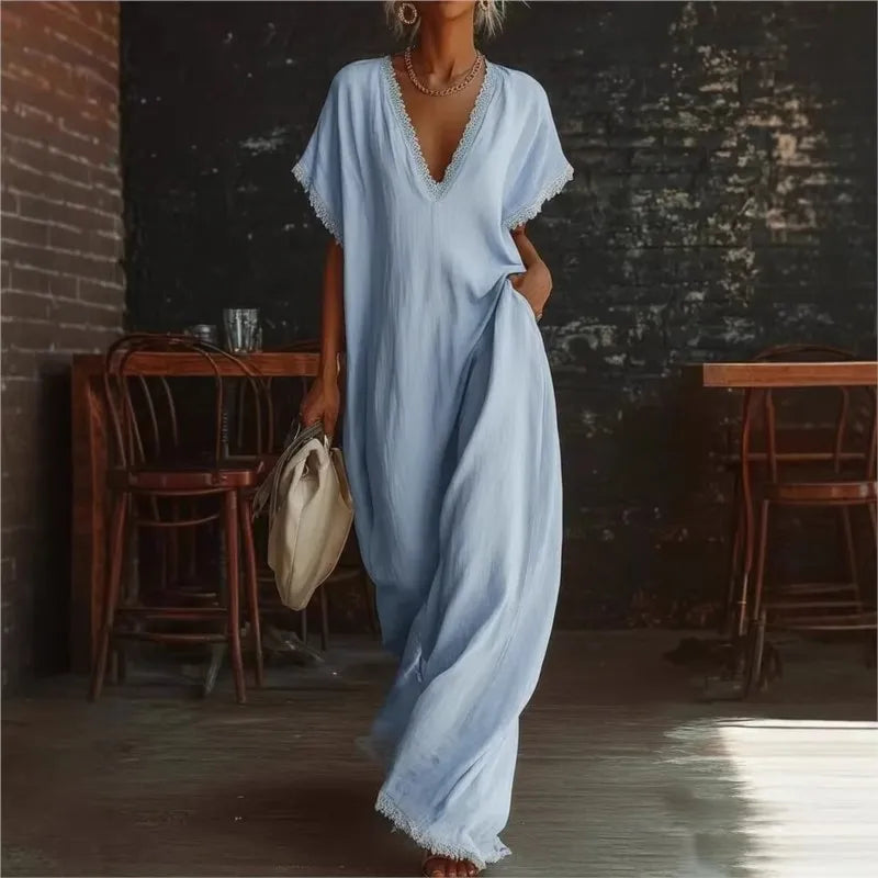 Women's Elegant Lace V‑Neck Maxi Dress
