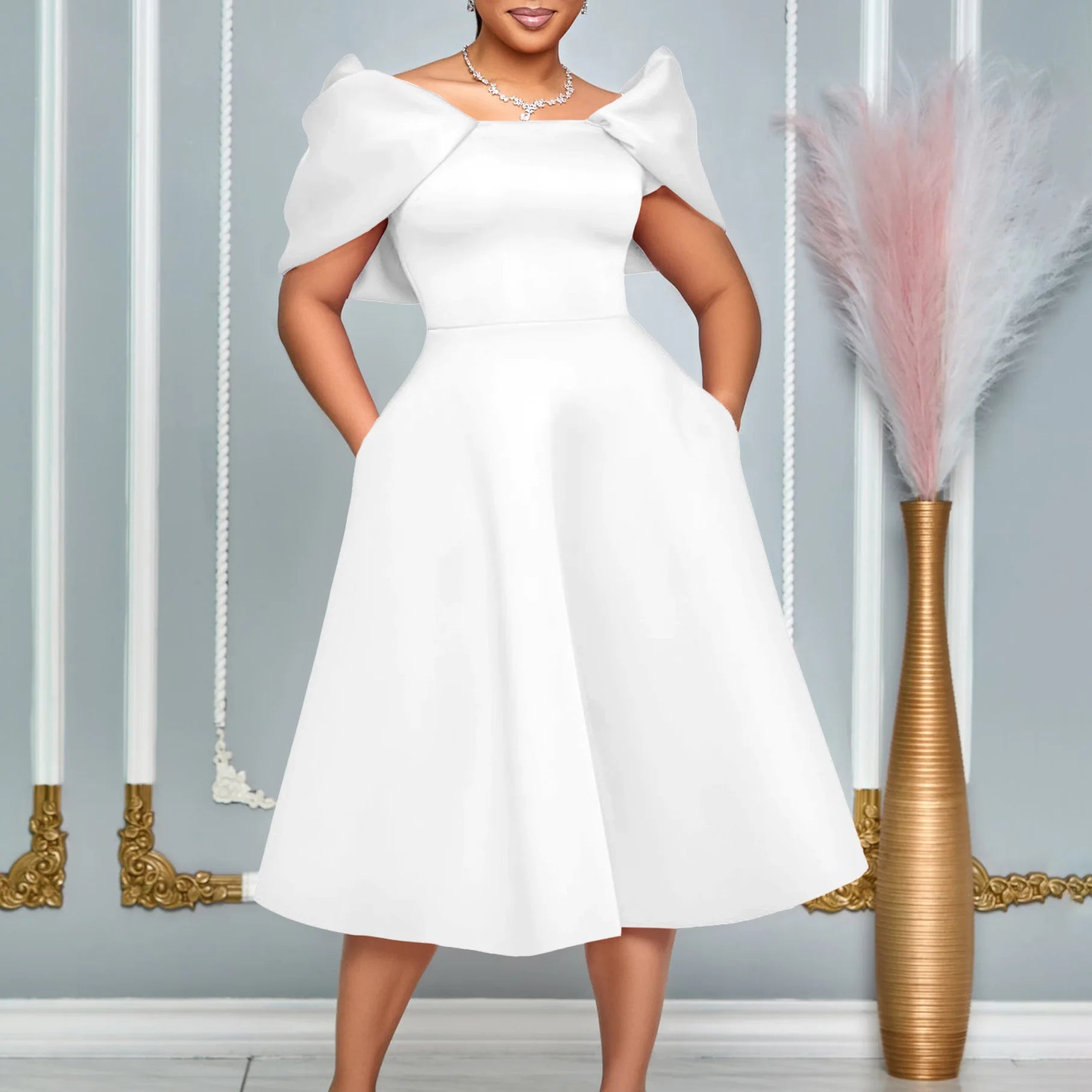 Solid Short Sleeve Plus Size Dress