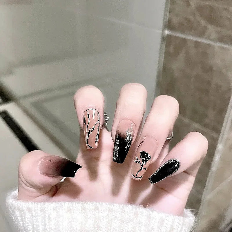 24Pcs/Box Almond Round False Nails Detachable Stiletto Fake Nails