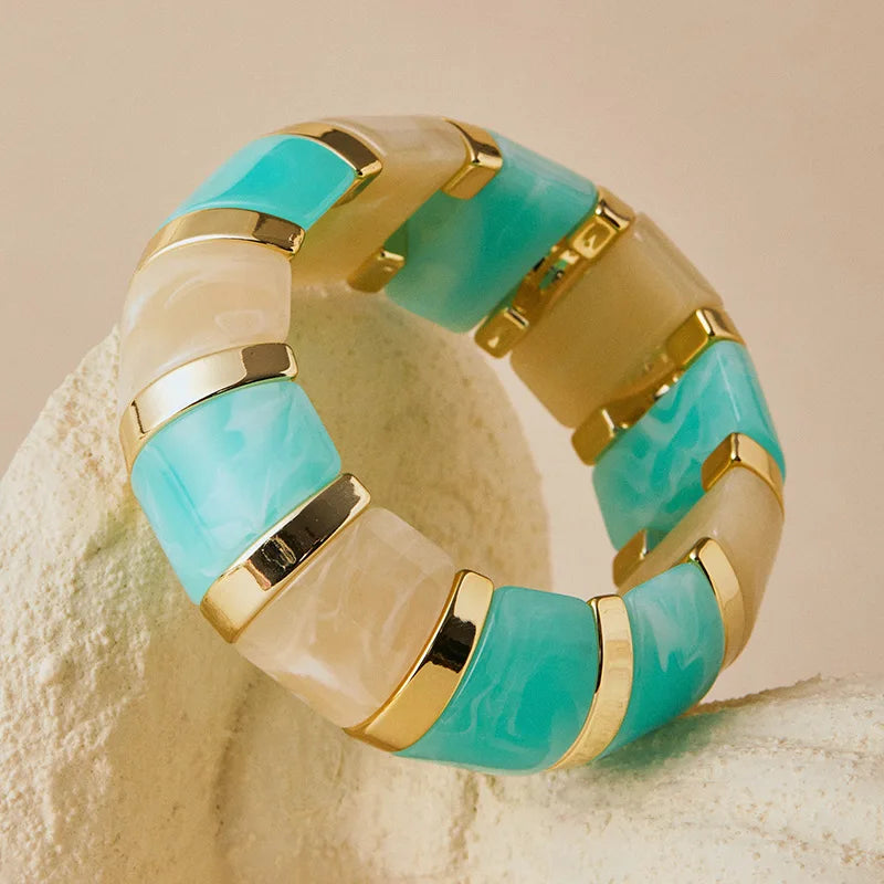 Fashion Candy Color  Acrylic Elastic Thick Wide Bracelet