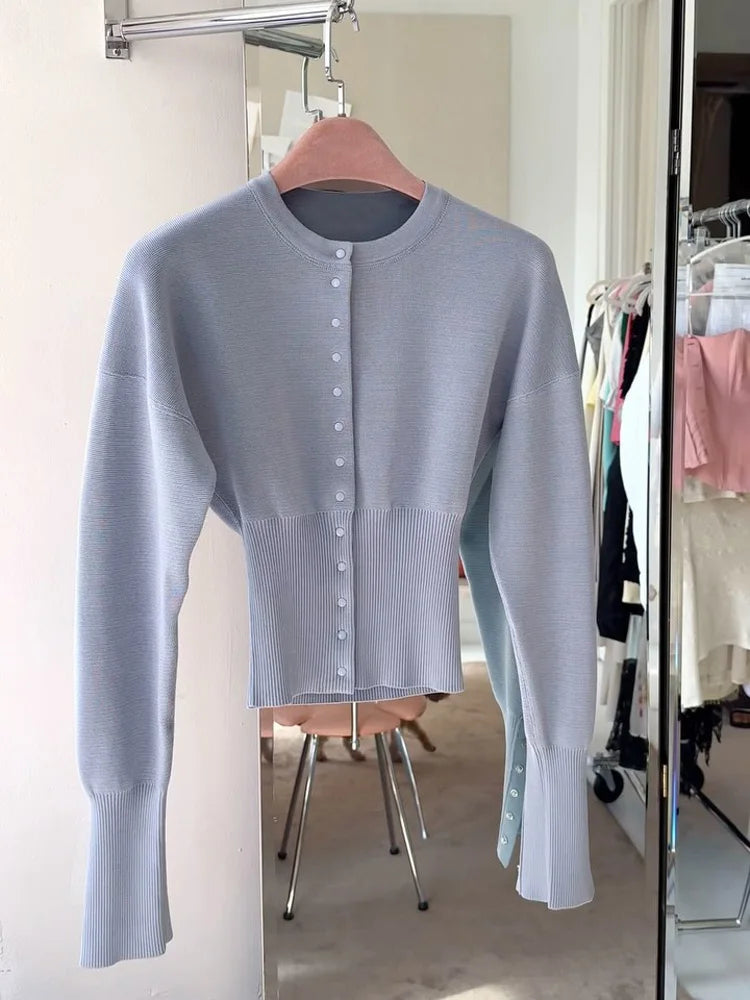 Autumn Fashion Ribbed Patchwork Slim Casual Cropped Knit Cardigan