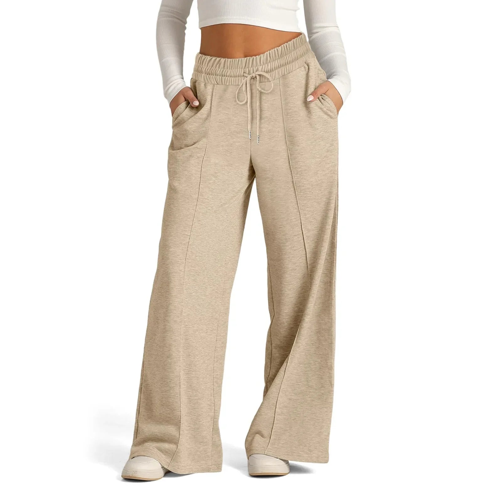 Wide Leg Long Streetwear Maxi Lace Up Elastic Waist Loose Casual Elegant Jogger