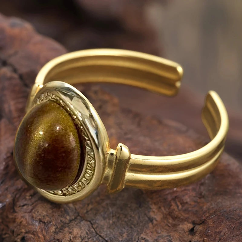 Luxury Novel Rings with Imitation Tiger Eye Stone