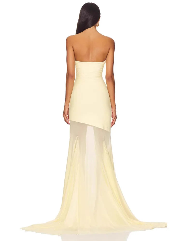 Sexy Strapless Mesh Patchwork Long Dress